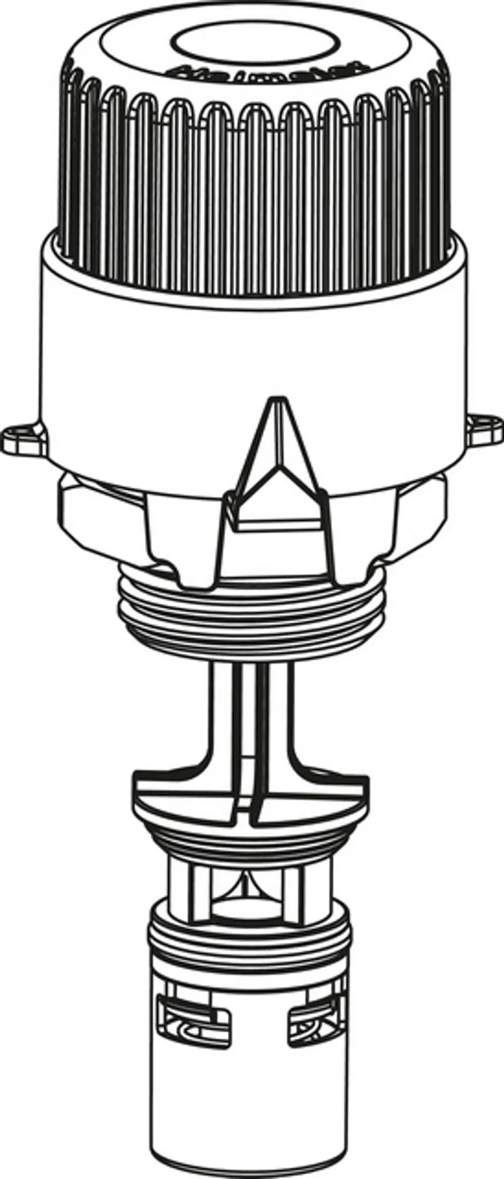 Ersatzteil für Heizungsverteiler, bestehend aus mehreren Komponenten einschließlich eines zylindrischen Oberteils. Teil der Produktlinie von IMI Hydronic Engineering.